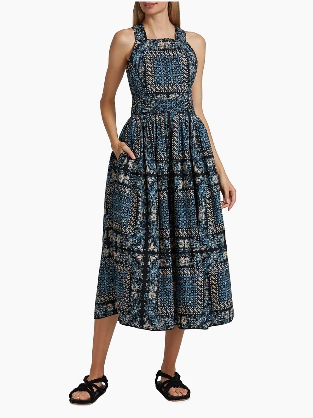 Ulla Johnson Kerani Cutout Back Midi Fit & Flare Dress Azure Blue Size 8